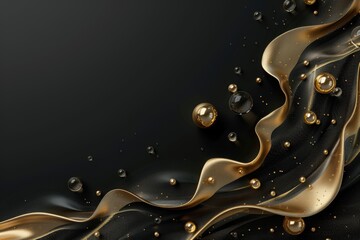 Elegant Black and Gold Abstract Fluid Waves with Shimmering Metallic Texture for Luxury, Modern Glamour, and High-End Design Backgrounds