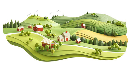 Farm building landscape in 3D low poly