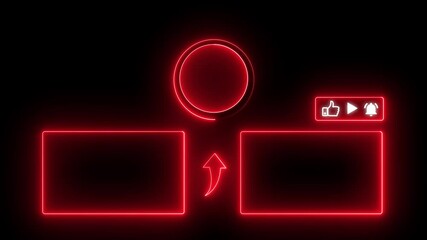 Neon end screen. Subscribe button and outro for gaming and video channels  Subscribe, like, share, comment video animation on neon space background.