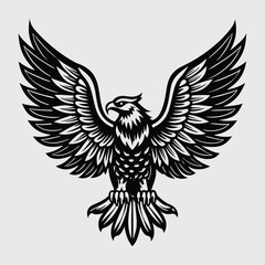 A simple eagle with outstretched wings in a flying pose, vector style  silhouette vector art and illustration