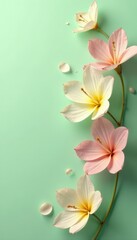 Fototapeta premium Soft petal texture on a pale green background, delicate, flowers, green