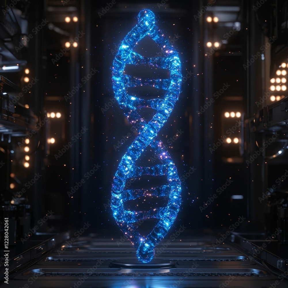 Poster glowing dna shaped progress bar loading on lab themed backdrop