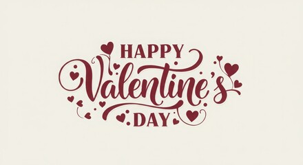 Fototapeta premium Happy Valentine's Day Script Text with Hearts on Beige Background
