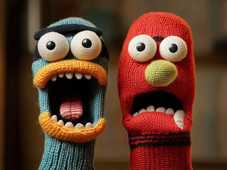 3D animated puppets made with colored socks.