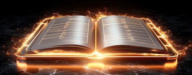 Printable and Digital Productivity Planners of An open book surrounded by a glowing aura, symbolizing knowledge and enlightenment with a captivating visual effect.