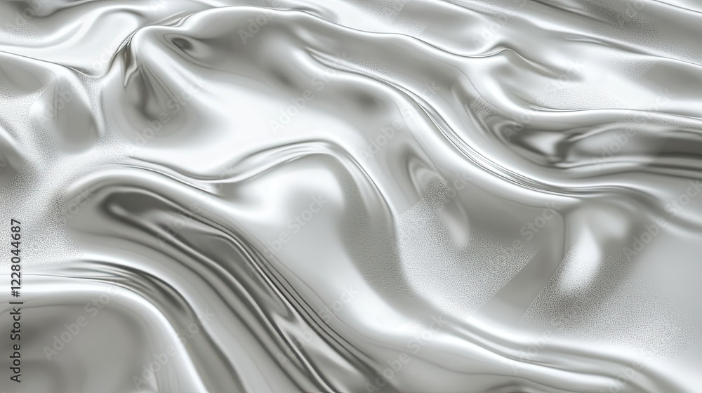 Poster light gray to white gradient with abstract silver metal textures and flowing tech-inspired lines for