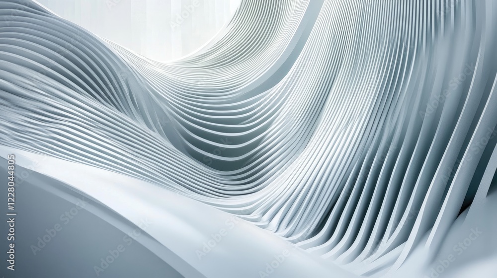 Poster light gray to white gradient with abstract silver metal textures and flowing tech-inspired lines for