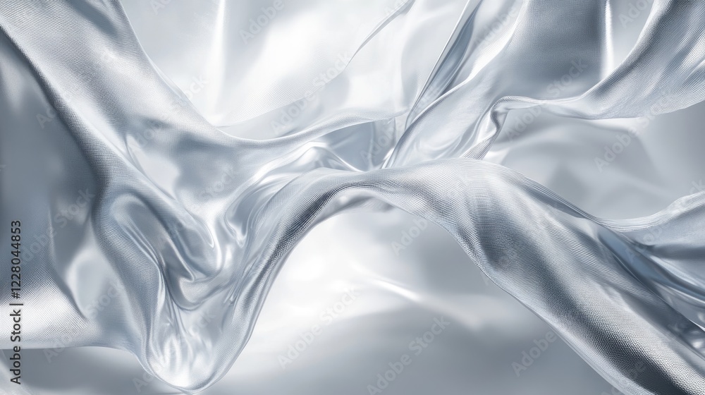 Poster light gray to white gradient with abstract silver metal textures and flowing tech-inspired lines for