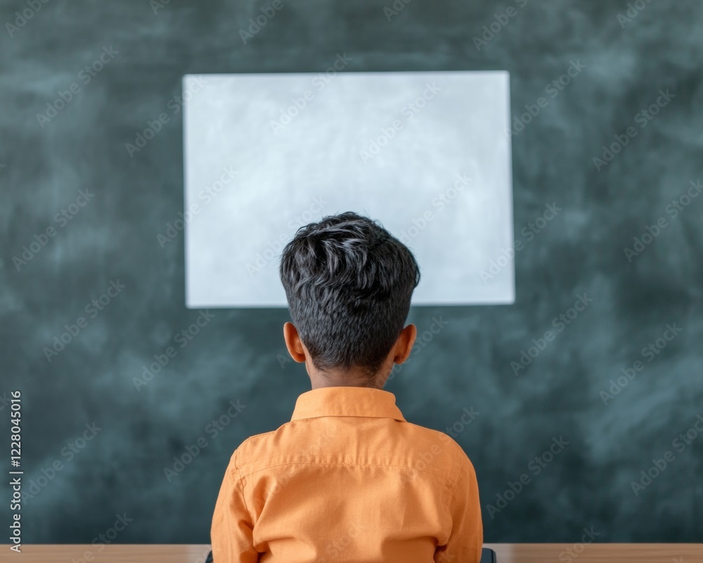Poster Interactive Digital Classroom Indian Child Engaged with Smart Board Technology in Minimalist Setting - Enhancing Modern Education and Classroom Efficiency