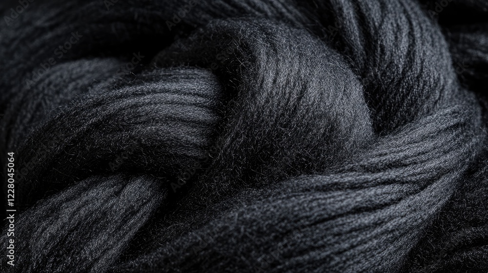 Poster macro shot of black textile weave with fine thread details and subtle gradients of light and shadow.