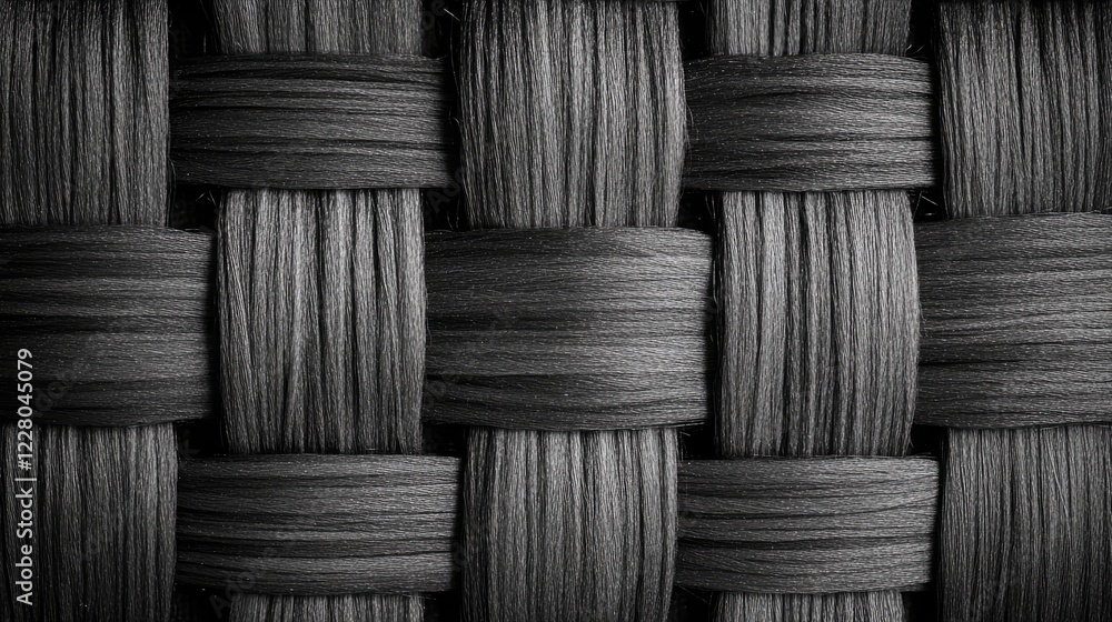 Poster macro shot of black textile weave with fine thread details and subtle gradients of light and shadow.