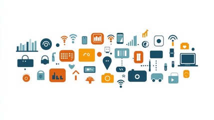 Modern Technology Icons Set: Diverse Digital and Communication Symbols Illustration