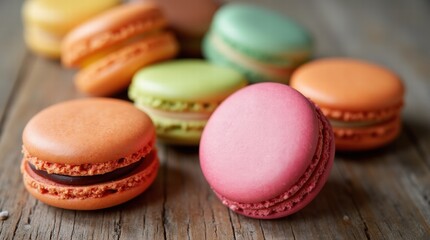 Obraz premium Colorful macaroons on a wooden table