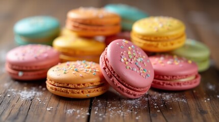 Fototapeta premium Colorful macaroons on a wooden table
