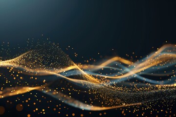 Elegant Black and Gold Abstract Fluid Waves with Shimmering Metallic Texture for Luxury, Modern Glamour, and High-End Design Backgrounds