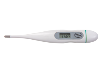 Medical digital thermometer, isolated on white, transparent. Body temperature measurement, health care. 