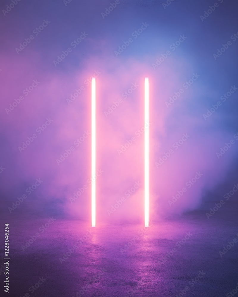 Aufkleber Futuristic Neon Installation Vibrant LED Lines in Abstract Mist for AI Visualization and Tech Art Displays - Dynamic Business Environments and Visual Branding