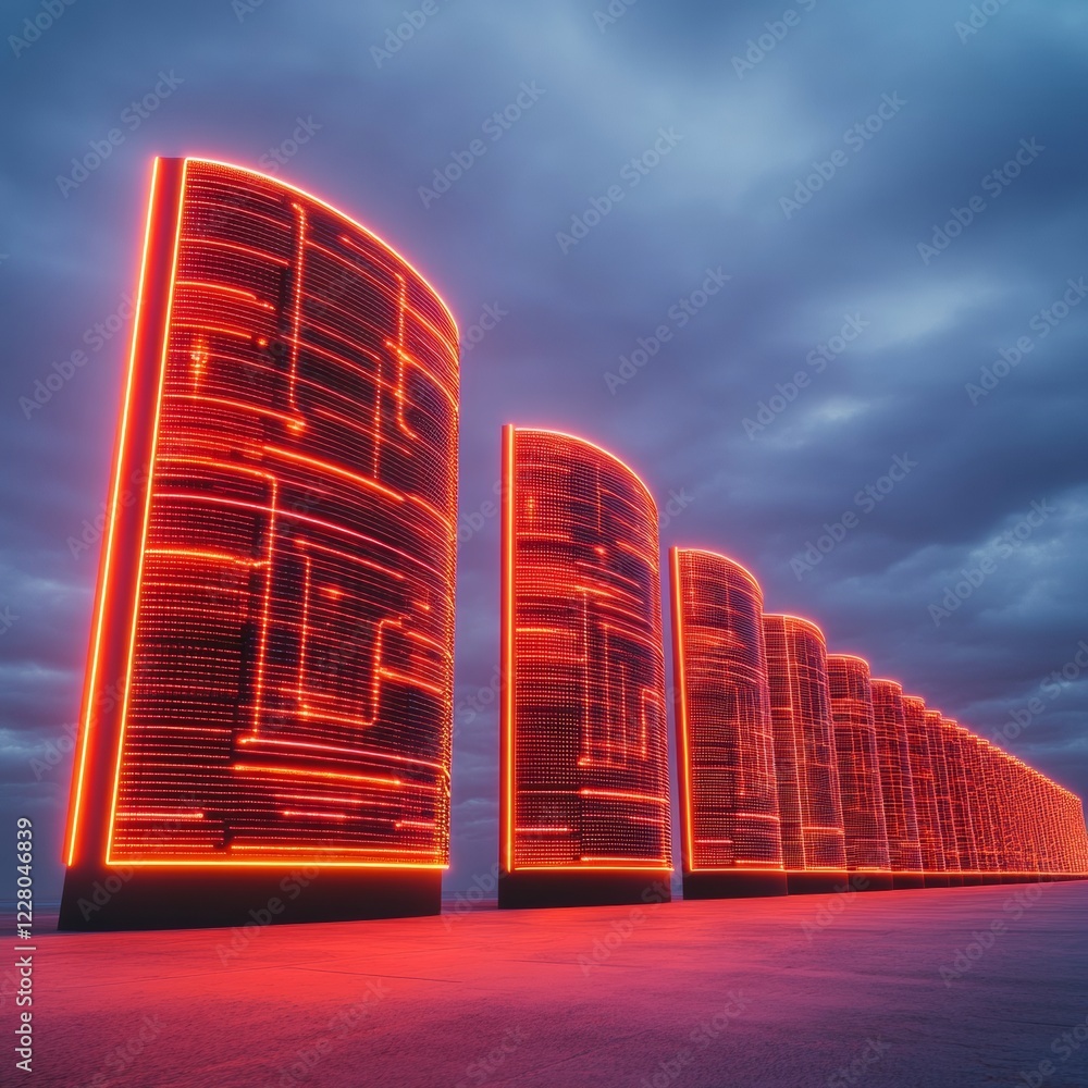 Leinwandbilder Cybernetic Display of Luminous Panels with Neon Grids - Modern Tech Regulation in Industrial Design and Data Protection for Enhanced Digital Security