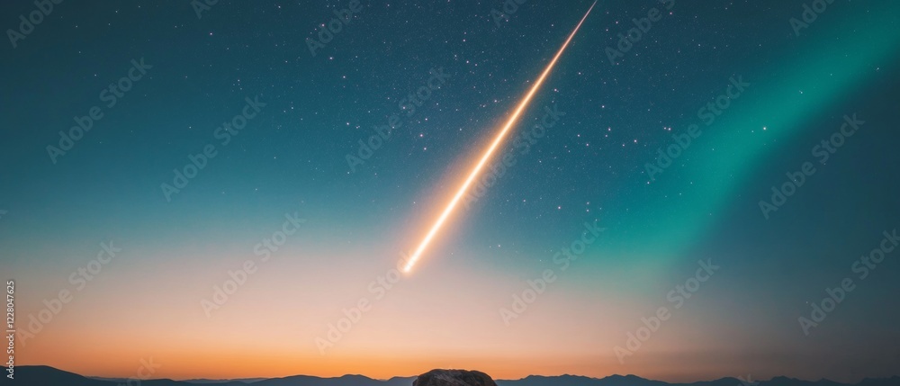 Aufkleber dynamic scene meteor streak in starry sky with telescope silhouette - innovative content for astrono