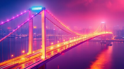 neon bridge over the river