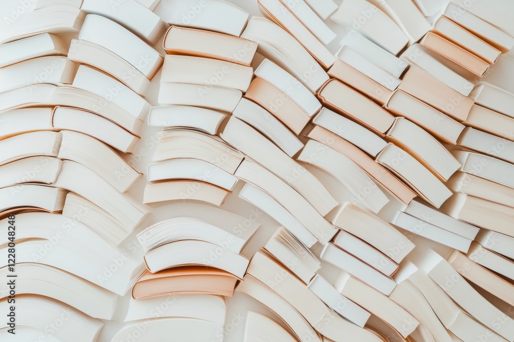 Aufkleber curated minimalist bookshelves cascading open books in neutral tones - modern educational design and