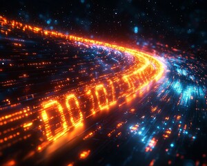 Glowing Digital Progress Bar with Advancing Numeric Digits Towards 100 Completion