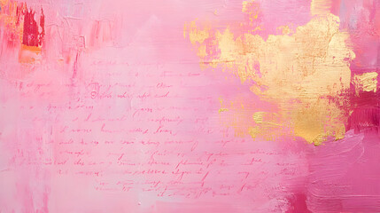 Obraz premium un fondo con textura de pintura color rosa y detalles en color dorado con escritura y letras en cursiva sobre el fondo con espacio de copia