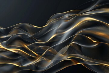 Elegant Black and Gold Abstract Fluid Waves with Shimmering Metallic Texture for Luxury, Modern Glamour, and High-End Design Backgrounds