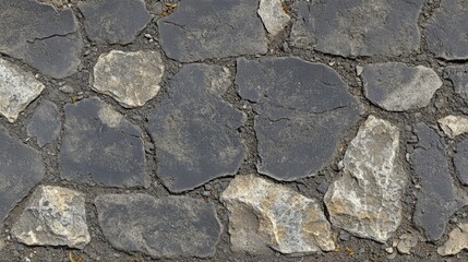 Obraz premium Rough asphalt road texture with visible speckles of stone and cracks in a dark gray shade.