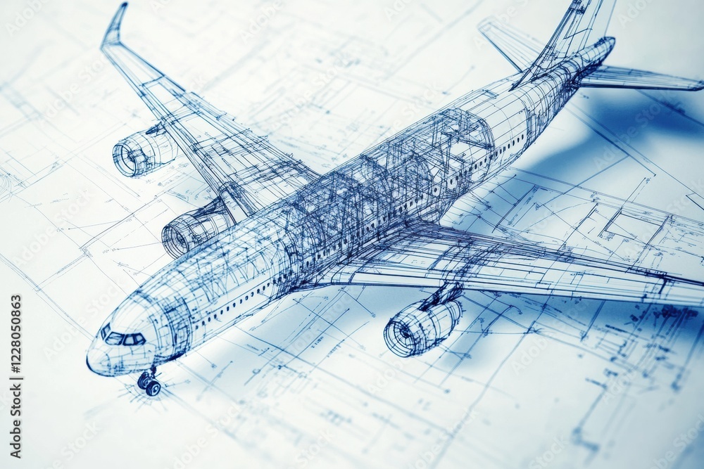 Leinwandbilder detailed technical blueprints illustrating the design and structure of an airplane in a blueprint st