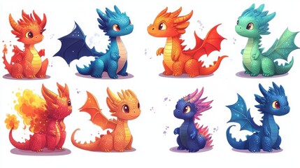 Fototapeta premium Fantasy dragon set. Cartoon illustration of fantasy dragon set for web design