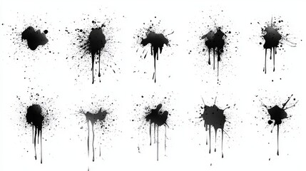 Black ink splashes isolated on white background. Grunge vector elements