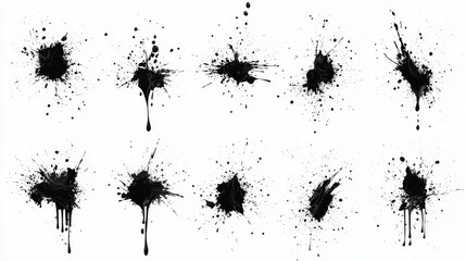 Black ink splashes isolated on white background. Grunge vector elements
