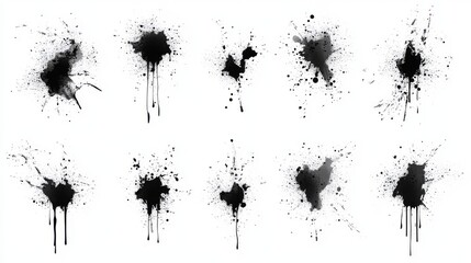 Black ink splashes isolated on white background. Grunge vector elements