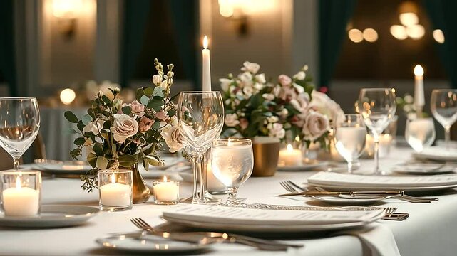 2_Elegant Wedding Reception Table with Floral Centerpieces and Candles