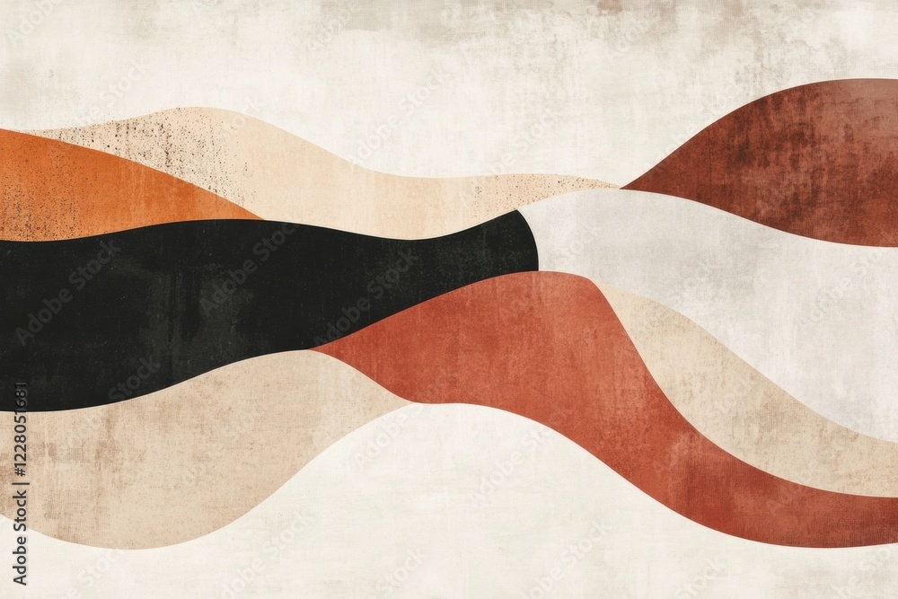 Aufkleber abstract art featuring smooth waves of warm colors and contrasting dark shapes in a minimalist style