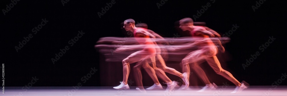 Poster dynamic motion capture high-speed athlete in mid-sprint - sleek sportswear display for cutting-edge 