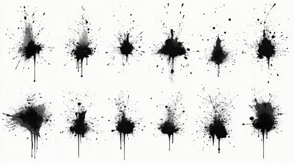 Black ink splashes isolated on white background. Grunge vector elements