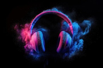 Vibrant Headphones in a Colorful Explosion