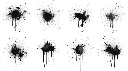 Black ink splashes isolated on white background. Grunge vector elements