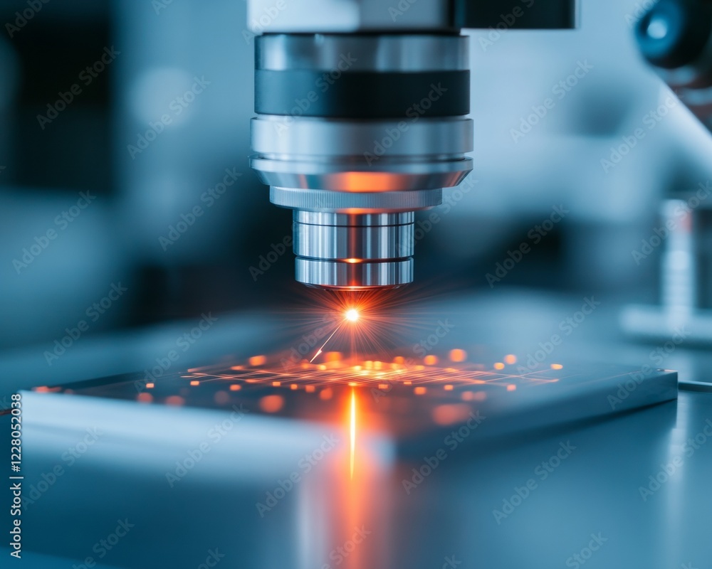 Fototapete High-Tech Lab Display Precision Laser Calibration on Optics Table with Metallic Components - Quantum Physics Innovation and Advanced Research Visualization