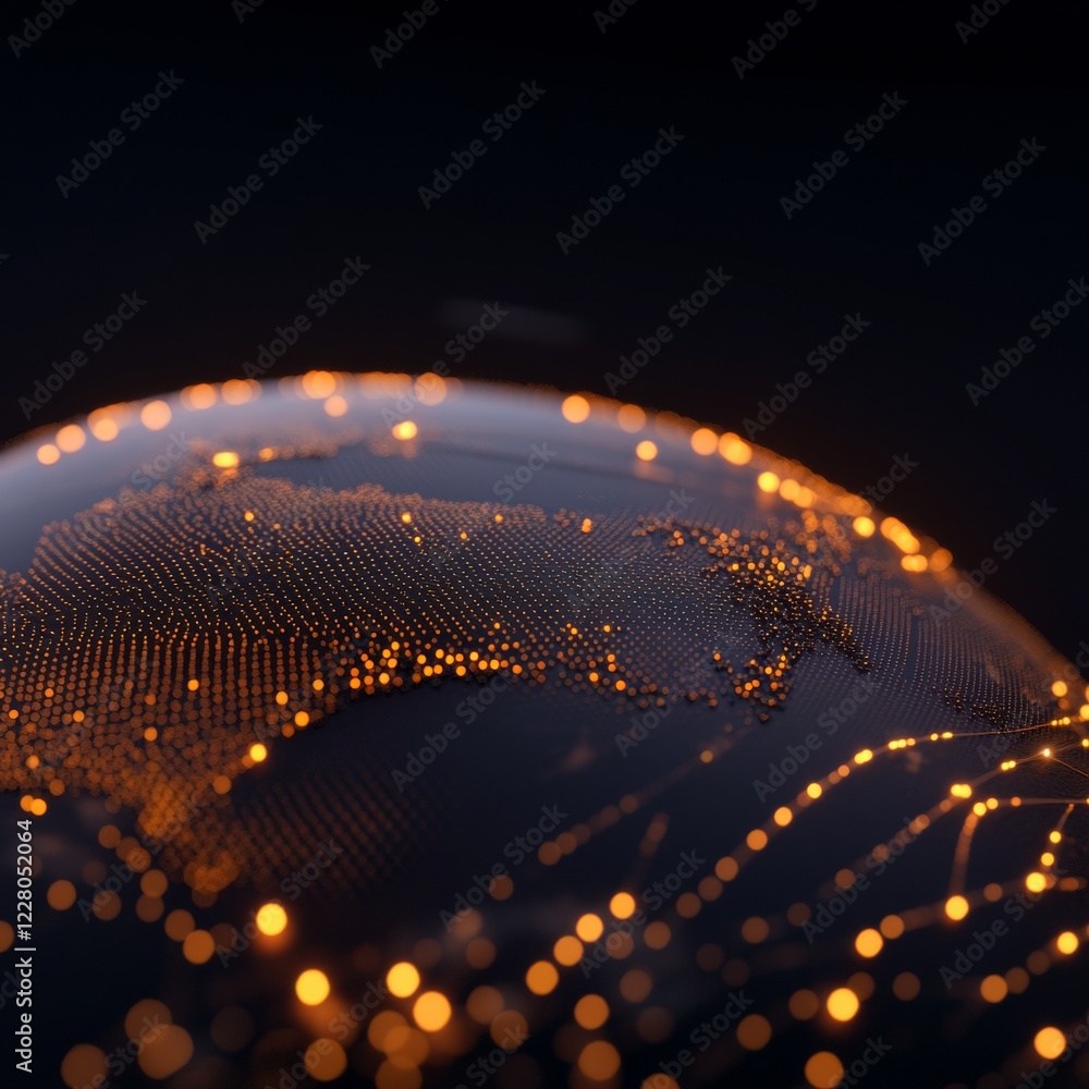 Leinwandbilder Neon Digital Globe Rotation Futuristic Interface with Spatial Networks and Orbital Connections - Technological Content for Global Communication and Business Innovation