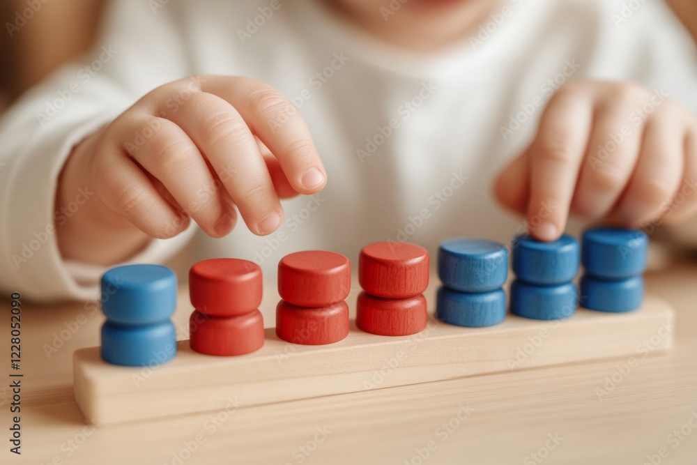 Poster montessori math tools childs interaction with wooden number rods on natural table - enhancing early 