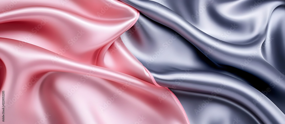 Poster elegant satin fabric waves in soft pink and grey hues creating a luxurious abstract background with 