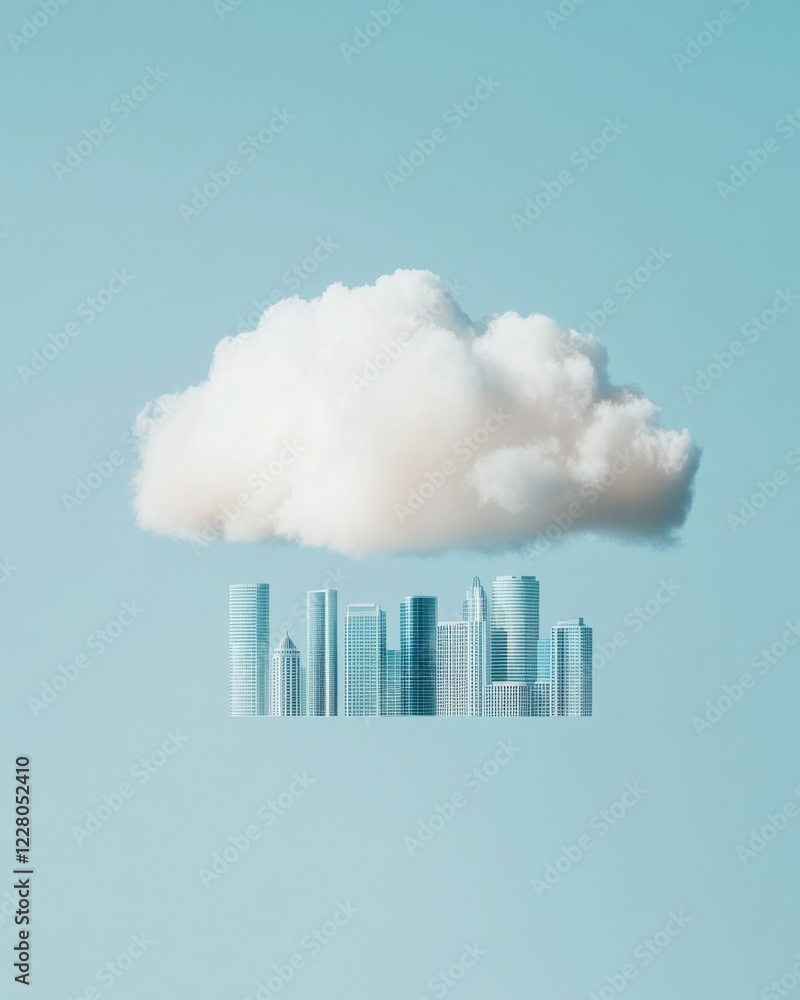 Poster Futuristic Cloud Computing Visual Soft Architecture Aesthetic with Interlinked Servers - Tech Marketing and Digital Transformation for Modern Business Solutions