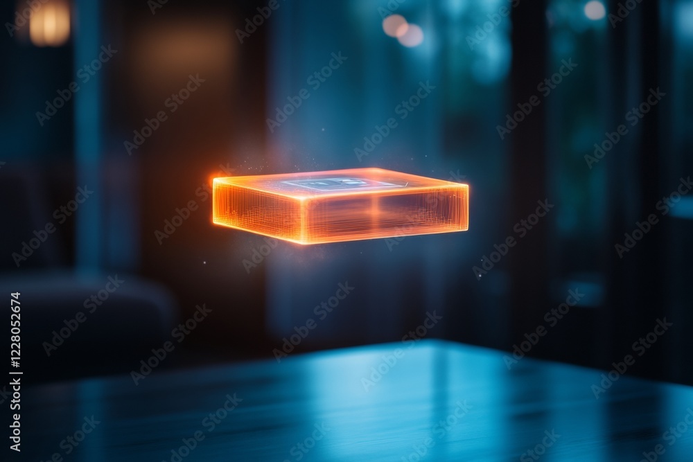Aufkleber Neon Holographic VR Interface Sleek Floating Display in Dark Room for Cutting-Edge Tech Marketing and Digital Immersion - Enhancing Interactive User Experience