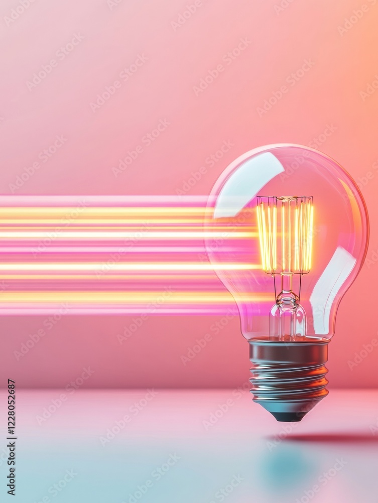Leinwandbilder Neon Tech Aesthetics Dynamic Light Trails from Smart Bulb with Metallic Softness - Innovate Urban Lighting and Smart Home Solutions for Modern Digital Spaces