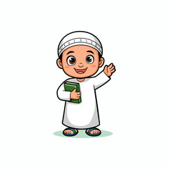 Happy Muslim Child Holding a Book, Ready to Learn