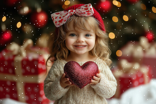 photo portrait de petite fille, studio, petit ange de l'amour, cupidon , saint valentin, c&oelig;urs, ailes, tiare fleurie, mignon, girly 