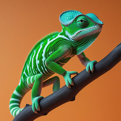 Fototapeta premium Chameleon Animal Nature Wild Green Orange Purple Red Yellow Green